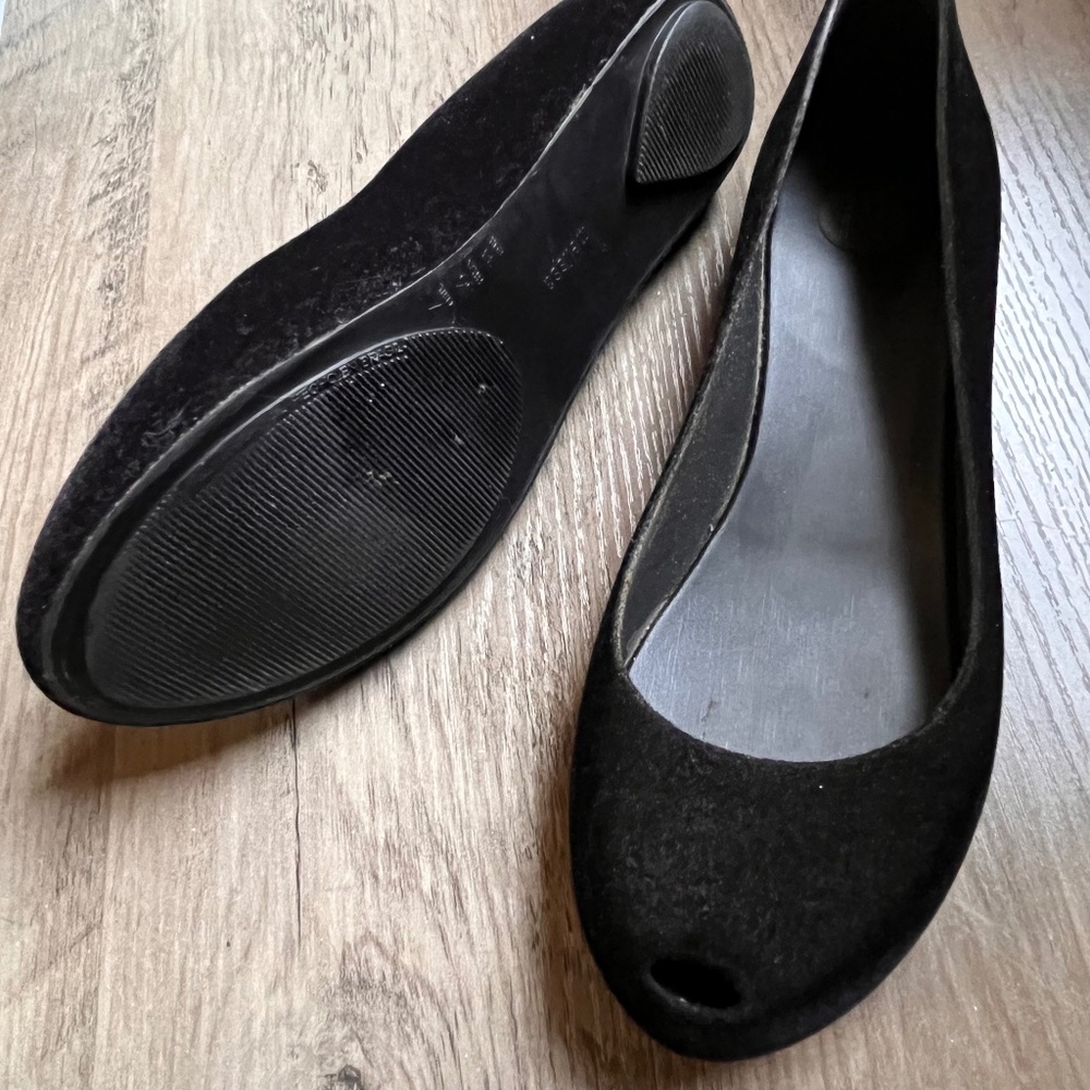 Flocked velvet Melissa peep toe flats - size 7